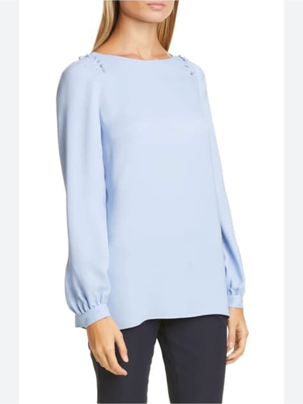 Lafayette 148 100% Silk Blouse Top Women XXL Lt Blue Capsule Minimalist Classy